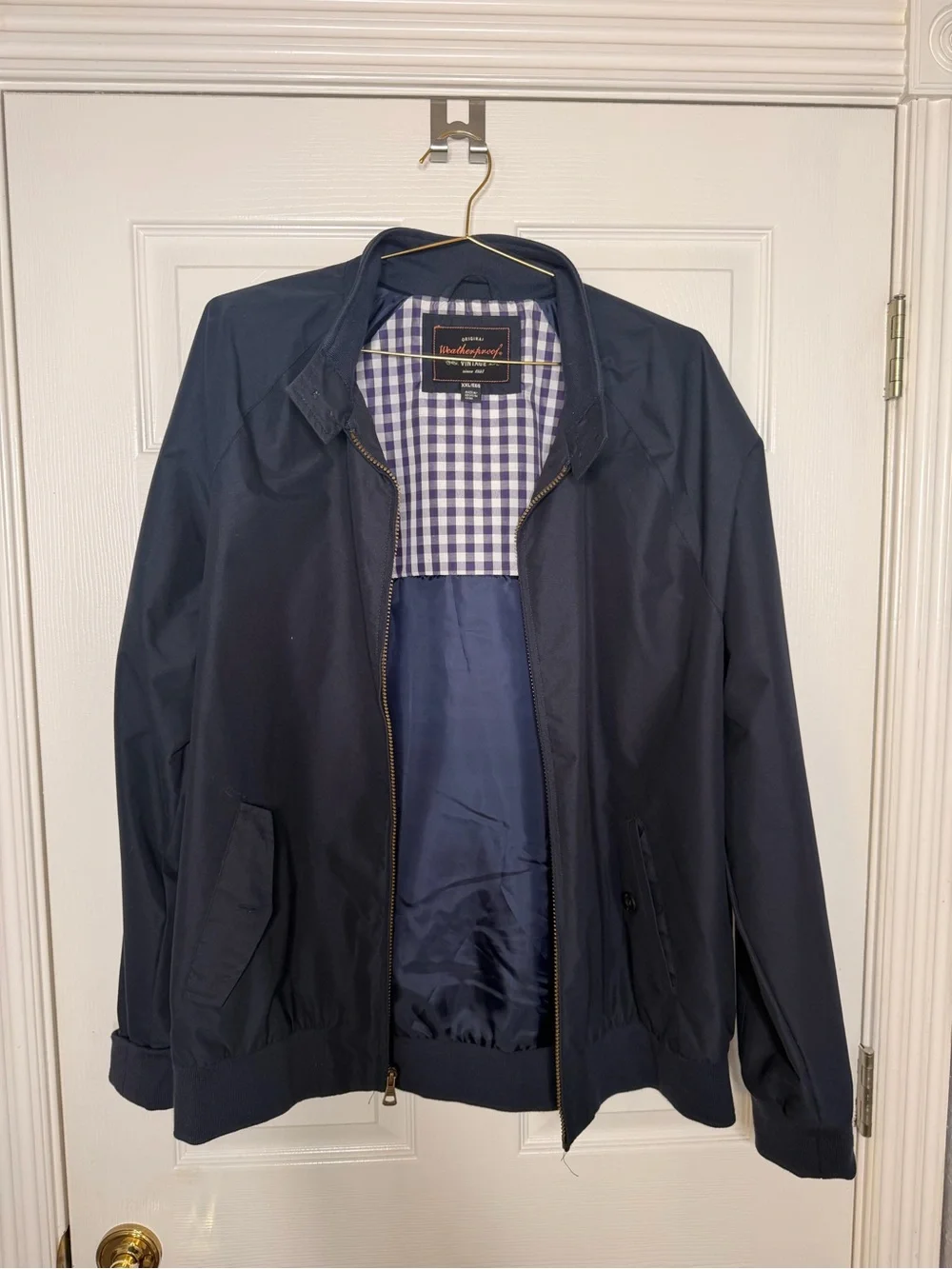 Weatherproof Men's Navy Bomber Jacket with Gingham Lining